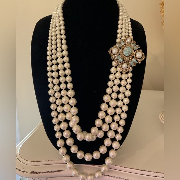 #137  Vintage Sarah Coventry Brooch & multi-strand Pearl Necklace - Picture 1 of 3